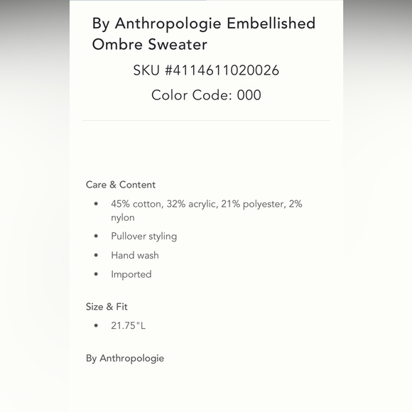 Anthropologie NWT Embellished Ombre Sweater size M. - Picture 5 of 9